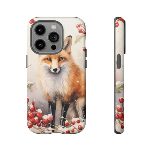 Christmas Fox in a Wreath of Red Berries - Impact Resistant Phone Case iPhone 14 Pro Matte